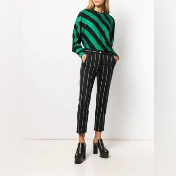 DEREK LAM 10 CROSBY Cropped Striped Straight Leg Trouser In Black White - Picture 2 of 8